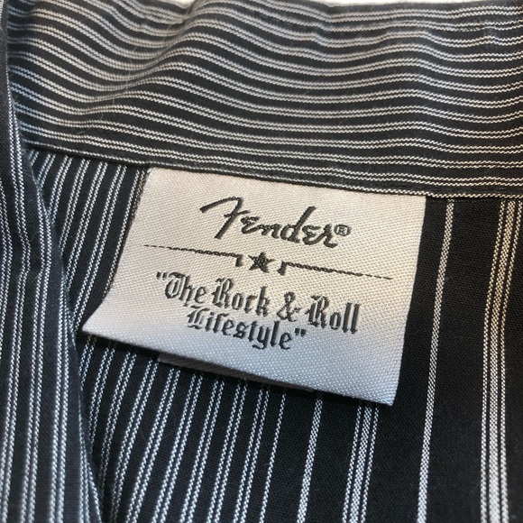Fender Guitar Long Sleeve Striped Button Up Shirt Skull Rock n Roll Size Large - Picture 6 of 10